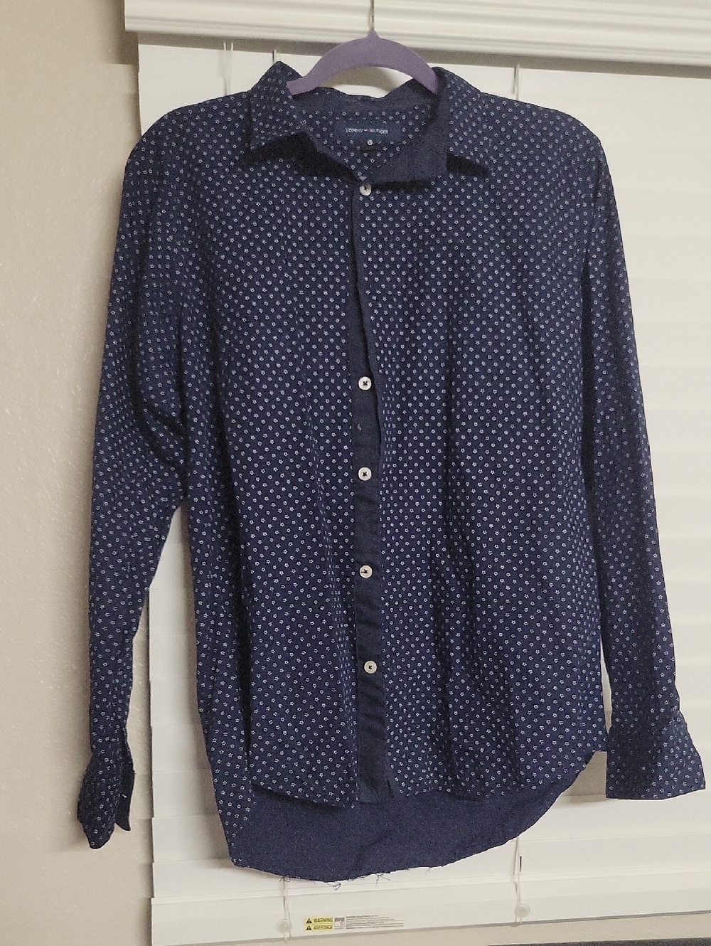 Tommy Hilfiger Navy Button-Up Shirt with Tiny White Floral Dots